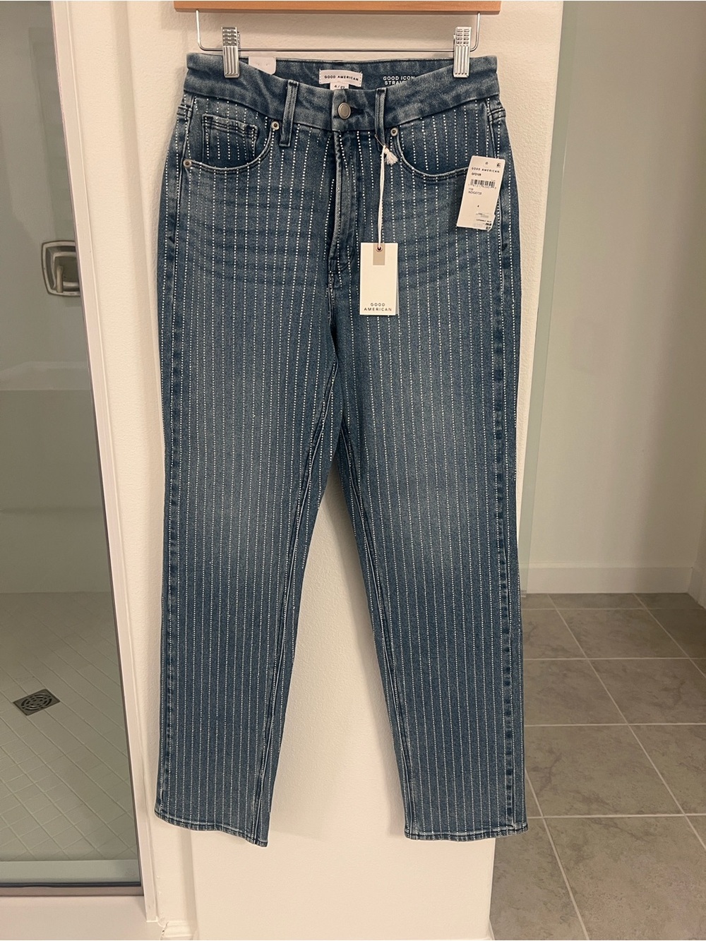 Good American Striped High-Rise Blue Women’s Jeans